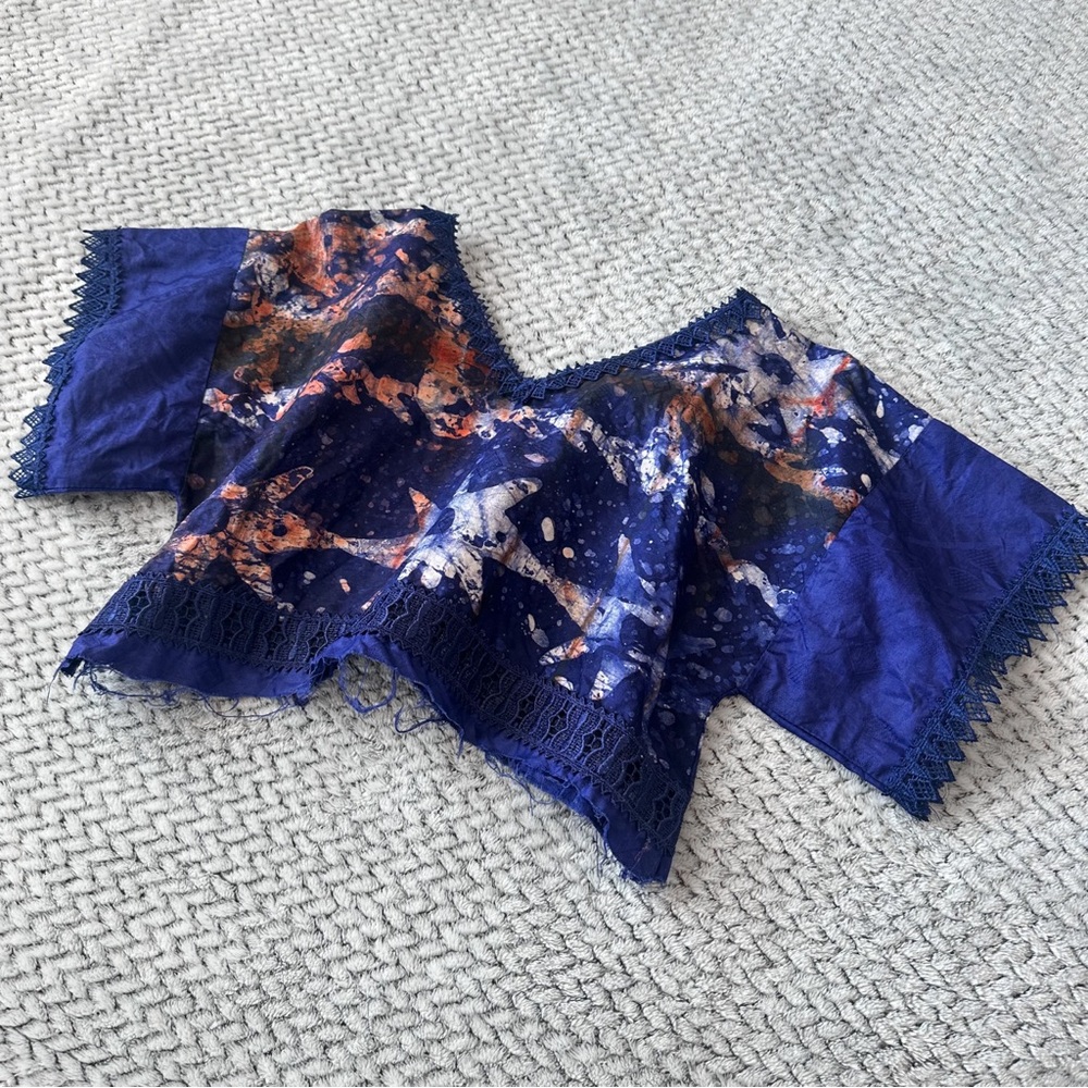 Handmade hand-dyed cobalt blue & orange crop top